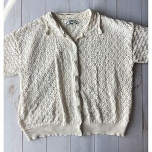 Vintage Orvis Crochet Knit Cardigan 90s Cottage Button Down USA XL 0634